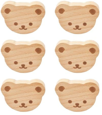 MOROBOR 6 Stk. Bärenförmige Holzknöpfe Einloch-Buchenholzgriffe Holzschrank-Kabinettgriffe Knöpfe für Kommode mit Schrauben & Erweiterungsrohr