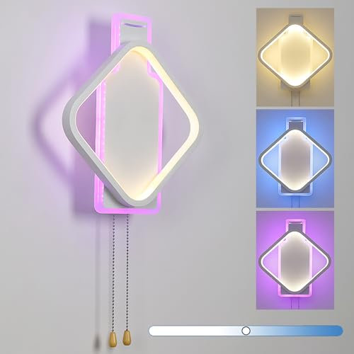 TRUYOK LED Wandleuchte mit Zugschalter Modern Dimmbar 23W Nachttischlamp Kinderzimmer Leselampe Jungen Mädchen Kinderleuchten für Schlafzimmer Wohnzimmer Treppenhaus Hotel Nachtlicht