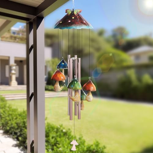 Campana a vento Cottagecore per arredamento da giardino, Campana a vento a fungo Fairycore per giardino, patio e decorazioni per la casa, decorazioni per interni ed esterni