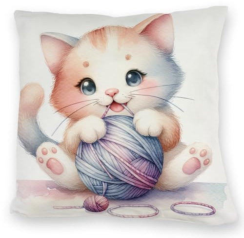 speecheese KatzenKuschelkissen Kuschelkissen Niedliches KätzchenKuschelkissen Süße Haustier Spielzeug Katze Spielt mit Wollknäuel