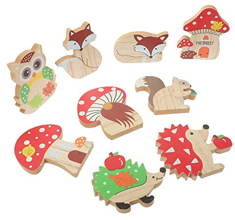PRETYZOOM 9stücke Teiliges Cartoon Holzfiguren Von Tieren Und Pilzen Dekorative Holzstatuen Für Zuhause Für Wohnzimmer Kinderzimmer Und Bürogestaltung