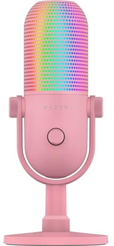 Razer Seiren V3 Chroma - Microphone USB RGB - Microphone à condensateur supercardioïde avec Tap-to-Mute (éclairage réactif, limiteur de Gain numérique et Amortisseur de Chocs intégré) Quartz