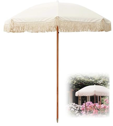 Parasol Plage, Parasol de Jardin Exterieur, Protection UPF50+, Parasol Frange, Imperméable (200 cm)