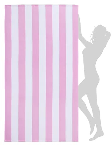 WILFA Extra Large Beach Towel - Oversized Mircofiber Beach Towel 40'' x 70'', XL Striped Lightweight Pool Towel, Big Cabana Swim Travel Towel for Adults Mens Women,Pink