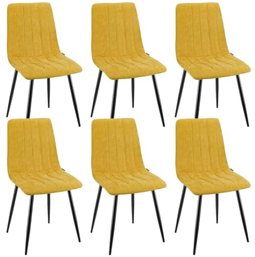 WAFTING Esszimmerstühle 6er Set, Gepolsterter Stuhl mit Hoher Rückenlehne, Esstischstühle mit Metallfuß, für Esszimmer, Wohnzimmer, Küche, Schlafzimmer und Empfangsraum, Gelb