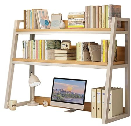 Vintage-Schreibtischständer aus Metall und Holz, freistehender Desktop-Bücherregal-Organizer, Mehrzweck-Tischaufbewahrungs-Präsentationsständer, 2-stufiges Desktop-Regal für Wohnheim