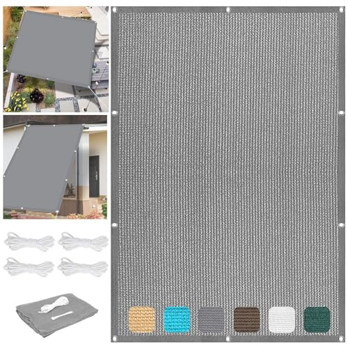 Sonnensegel Rechteckig 1.5 x 6 m Windschutz Garten Sonnenschutz Uv-Schutz 98% Reißfest Ohne Bohren inkl Befestigungsseile für Carport Pflanze Pergola Zaun Außen, Hellgrau