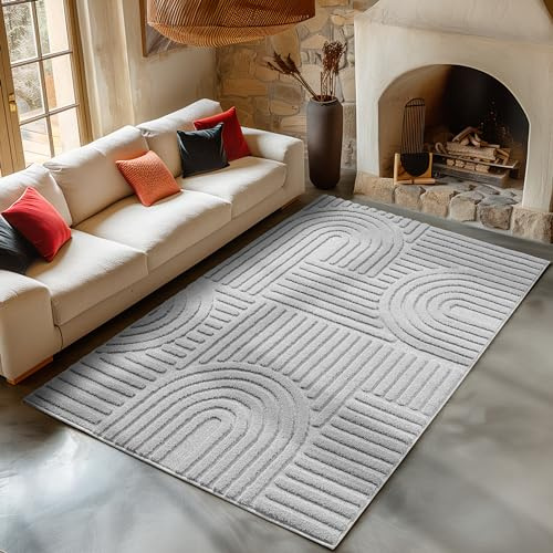 Carpetsale24 Teppich 160x230 cm Grau, Hochflor Wohnzimmer Teppich, Weich & Flauschig, Skandinavisch Boho Stil, Langflor Shaggy, Pflegeleicht, Jute Rückseite