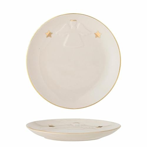 Bloomingville Starry Teller in weiß mit Sternenmuster aus Steingut, Durchmesser: 16cm