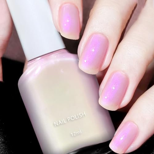 Glitter Pearl Nail Polish, Purple Nail Varnish Quick Dry & Long Lasting Chrome Glossy Gel Polish Pearlescent Shell Purple Nail Polish Purple Glitter Gel Nail Polish for Women