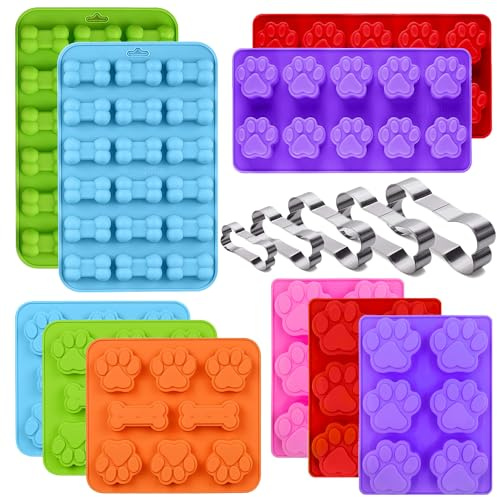 AICMEI Dog Treat Molds Silicone,Dog Paw and Bone Silicone Molds,Non-Stick Food Grade Silicone Molds for Frozen Treats, Baking Mold for Jelly, Candy, Chocolate,Ice Cube, Dog Snack Biscuits(Set of 15)