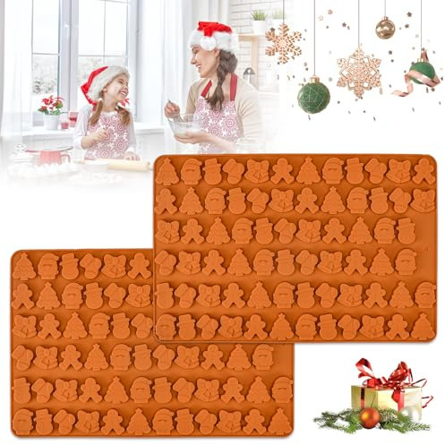 ADERTOS 2 PCS Molde de Silicona para Galletas Navideño, Moldes de Silicona para Chocolate, Cortadores de Galletas de Navidad, mini Molde de Chocolate para Hacer Postres, Chocolate, Galletas, Dulces
