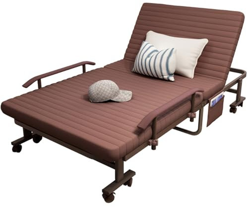 Zickdom Klappbett, Gästebett klappbar, Klappbett Erwachsene, Faltbares Reisebett, Platzsparend mit Rollen und Matratze, leicht zu tragen und Zusammenzubauen, 200 kg belastbar, 192x90x33cm, Braun