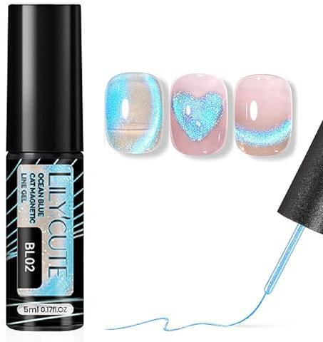 Blue Liner Glitter Nail Art Liner Nail Polish - Shimmer Cat Eye Gel Nail Polish Magnetic - Nail Pen - Soak off Gel Nail Varnish UV for French Manicure