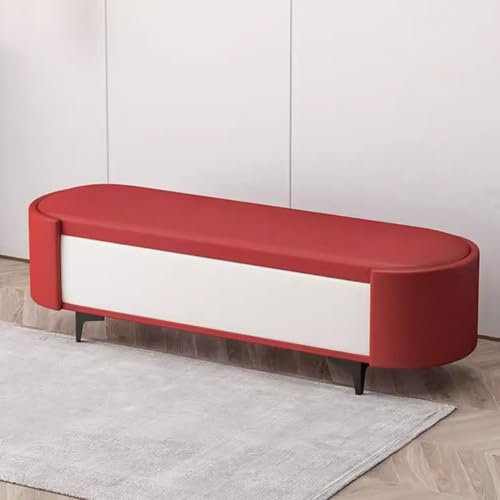 Extra lange Ottomane aus Leder mit Stauraum, Polsterbank, rechteckiges Ende des Bettes, Bank für Schlafzimmer und Wohnzimmer, Eingangsbereich, Aufbewahrungsbank (Rot, 120 cm)