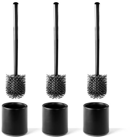 Hypafol WC-Bürstengarnitur stehend - 3er Set I Silikon Klobürste mit Halter, Schlichtes Design, hohe Funktionalität I WC-Garnitur inkl. Toilettenbürste schwarz Silikon, ohne Montage I Klobürste Set