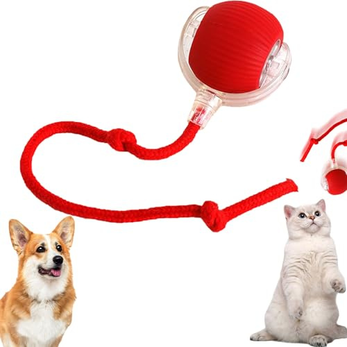 LAUFUY Chewie Rolling Ball, Elektrischer Hundeball Spielzeug, Chewie Chase Mate Katzenspielzeug, Interaktives Hundespielzeug Ball, Smart Automatisch Rollender Ball für Kleine,Mittlere Hunde (Rot)