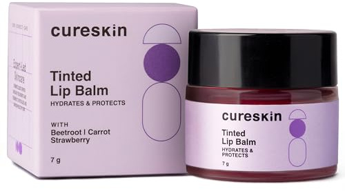 Cureskin tonat läppbalsam för kvinnor och män | Fuktar och skyddar för läppnyans med rödbetor, morot och jordgubbe | Läppljusande balsam för mörka läppar | Tonat läppbalsam för mörka läppar för att