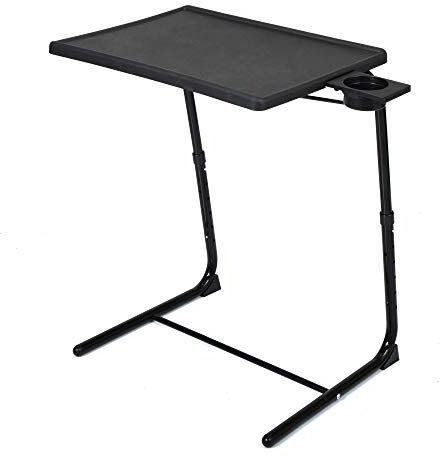 TV-Tablett, klappbarer TV-Esstisch mit Getränkehalter, verstellbarer TV-Tisch mit 3 Winkel- und 6 Höhenverstellungen, Couchtisch zum Essen auf Sofa und Bett, verstaubarer Laptop-Ständer, Schwarz