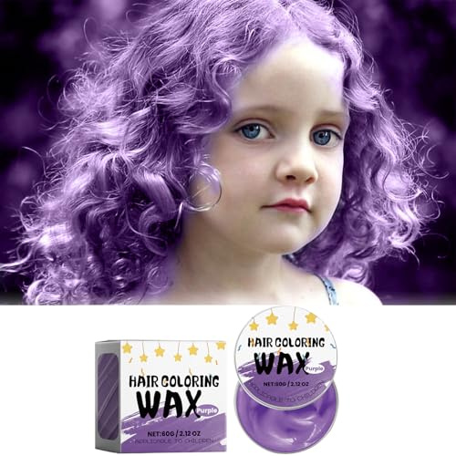 Temporäre Haarfarbenwachs für Kinder, Colored Hair Styling Mud, Auswaschbar Haarfarbe Wachs für Kinder Männer Frauen, Haare Färben Cream für Cosplay Party Halloween (C (Lila), 60g)