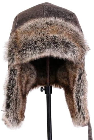 CMBSSTBB Bombermützen Wintermütze Herren Damen Bombermütze Leder Schneekappe Mit Ohrenklappen Winddichte Warme Mütze Warm (Braun XL),Brown-XL