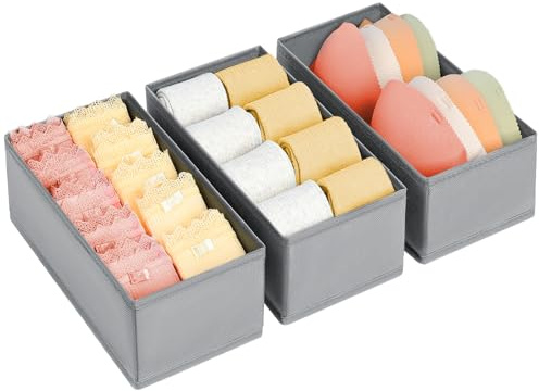 DIMJ Drawer Organiser Clothes - Underwear Organizer Small Sock Organiser Closet Organizers and Storage Box Dresser Organizer,Drawer Dividers for Baby Clothes,Bra,Socks, Belt, Tie, Set of 3,Grey