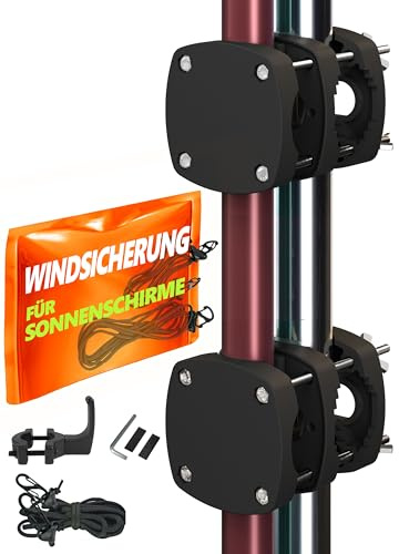 4smile 2 x Sonnenschirmhalter Balkongeländer + Windsicherung, Mattschwarz | Schirmhalterung Balkongeländer als Sonnenschirmständer Balkon - Sonnenschirm Halterung Balkon mit Windsicherung