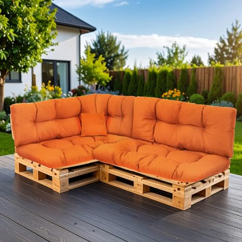 SLIPIO Lot de 6 coussins pour palettes européennes - Résistant aux | Rembourrage Füllpro + 2 coussins de dossier 120 x 40 cm + 2 coussins d'assise 120 x 80 cm + 60 x 40 cm + 50 x 50 cm