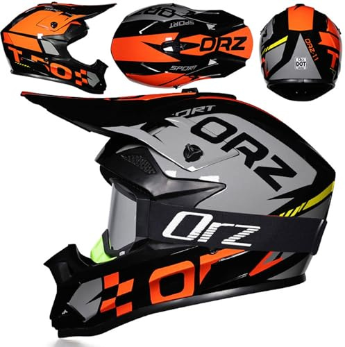 Motocrosshelme ECE Motorradhelm Downhill Full Face ATV Helm Crosshelm Herren Damen Dirt Bike Off Road Helm Erwachsene Integralhelme Mit Brillen Für MTB, Enduro, Quad,Grey~6-M