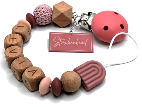 Storchenkind® – Liebevolles, handgemachtes Babyaccessoire, personalisiert mit Namen (altrosa)