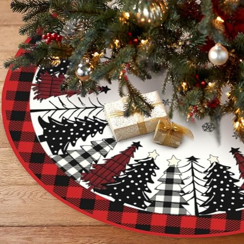 ZoneYan Weihnachtsbaum Decke, 120cm Weihnachtsbaum Rock, Weihnachtsbaumdecke Rund Rot, Christbaumdecke, Weihnachtsbaums Teppich, Tannenbaumdecke für Weihnachten Party Dekoration