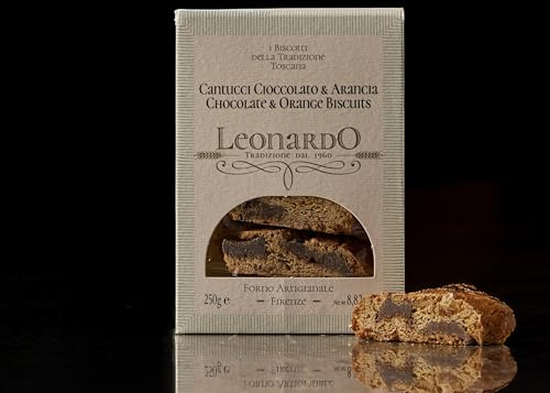 L Leonardo Cantucci Cioccolato e Arancia, Biscotti della Tradizione Toscana, Artigianali con Cioccolato Fondente e Scorza d'Arancia Candita, 250g
