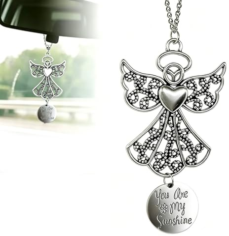 Auto Rückspiegel Anhänger Engel Flügel Silber, Schutzengel Auto zum Aufhängen, Engelsflügel Gedenkornament, Hängende Car Deko für Innenraum, Metall Weihnachtsanhänger Geschenk Autofahrer (weiß-1)