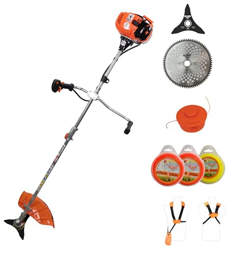 RURIS - Desbrozadora térmica DAC 311fr Motor Tez 52cc, 3CV, 2 Tiempos, Ancho 250 mm, Kit Incluido con arnés, 2 Unidades, Cabeza e Hilos de Corte, para jardín y Corte de Borde