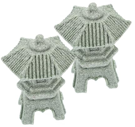 VALICLUD Estatua de Pagoda Miniatura de Piedra 2 Piezas Farol de Pagoda Pequeña Estilo Japonés Decoración para Jardín Zen Bonsái Terraza y Acuario