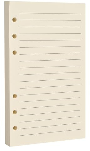 A6 6-Loch liniertes Loseblatt-Papier, Beige – Nachfüllseiten für Standard A6 6-Ring-Ordner, Tagebücher, Planer – Ideal für Büro, Studium, Rezepte, Reisen & Budgetplanung – 80 Blatt