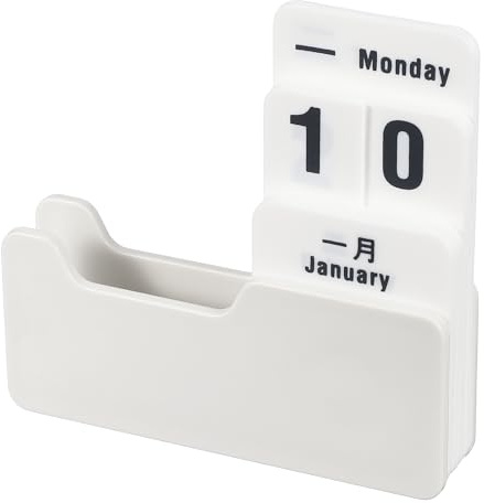 PATIKIL Calendrier perpétuel en blocs rotatifs - Affichage quotidien moderne - Style rustique - Table basse - Bibliothèque - Décoration pour enseignant, bureau, fêtes, vacances, mariage - Blanc