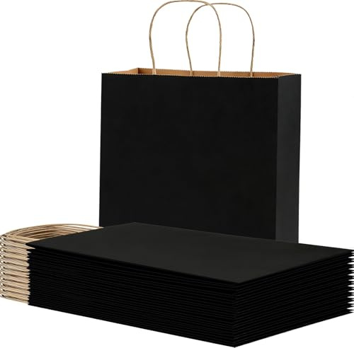 Weifeng 30 Kleine Geschenktüten 11.5x6x15cm,Papiertüten Schwarz mit Henkel