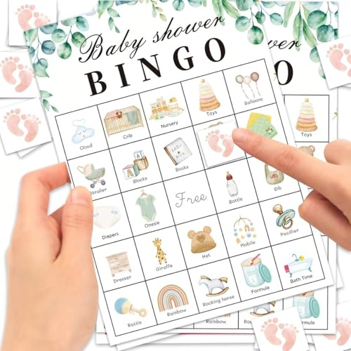 DFXIU Baby Shower Bingo Cards, 24 Players Green Neutral Party Game | Green neutral baby shower theme, decorations favors supplies, fun party game for family friends activities, 24 player set