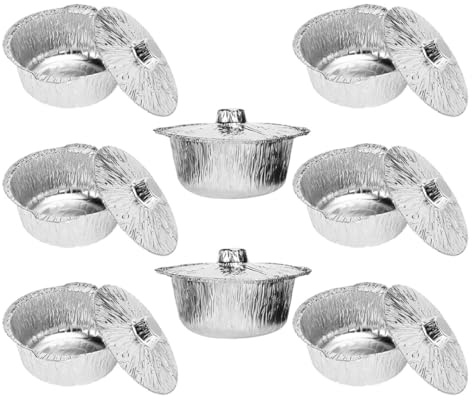GLEAVI Lot de 8 Casseroles Jetables en Aluminium avec Couvercles, 2000 ML, Rondes, Compatibles Four, Camping et Barbecue, Réchauffage Rapide, Usage Unique, Multi-usages, Barquettes
