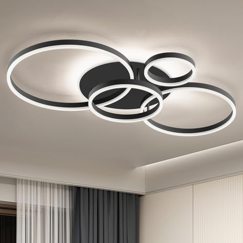 Qamra 100cm 4 Ringe Moderne Schwarze LED Deckenlampe | 4000K Neutralweiß Deckenleuchte aus Metall und Acryl für Wohnzimmer,Schlafzimmer,Esszimmer,Büro