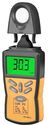 Light Meter, Handheld Lux Meter for Plant Growth Light Measurement 0.1–200,000 Lux