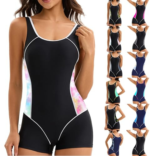 Leaomuny Costume Piscina Donna Pantaloncino Intero Costumi da Bagno Curvy Mare Swimsuit Modellante Swimwear Pancia Contenitivo Sportivo Bikini Acquagym Nuoto Taglie Forti Monokini per Allenamento