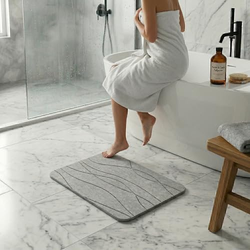 NK Tappetino Bagno Diatomite 60 x 40 cm - Tappeto Effetto Pietra Super Assorbente, Asciugatura Rapida e Antiscivolo per Doccia, Stone Bath Mat