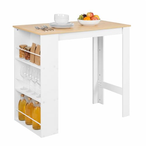 buybyroom Mesa de Bar con Almacenamiento – Barra Alta de Bar para Bar, Cocina, Sala de Estar y Comedor – 112×57×106 cm – Blanco + Roble Claro