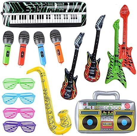 15 instrumentos inflables coloridos juguetes guitarra de aire saxofón inflable micrófono guitarra bet altavoz teclado obturador gafas de sombreado para fiestas accesorios decoración caja de fotos