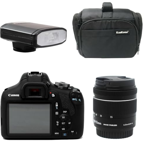 KamKorda Camera Bag + Flash + 2000D DSLR Camera + 18-55 III Lens Black, 24.1MP APS-C CMOS Sensor, Built-In Wi-Fi with NFC + 2 Year Warranty