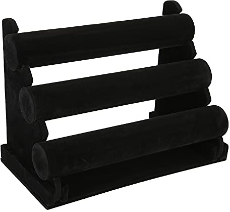 Stylebest Trelagers Klockställ Elegant Smyckeskåp för Hemmabruk Svart PVC och Flanell 32x17x8cm