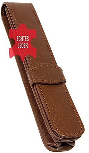 ONLINE Classic Lederetui für Einen Stift - Braunes Stiftetui Mit Stecklasche für Schreibgeräte Aller Marken - Echtleder Kugelschreiber-Etui, Füller-Etui - 14,5x 2,5x 2,5 cm (LxBxH)