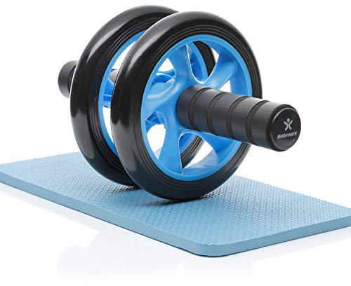 BODYMATE AB Roller Classic, Bauchtrainer zur Stärkung der Core-Muskulatur, Fitnessgerät für Zuhause, Bauchmuskeltrainer inkl. Kniepad, 28 x 16 cm (L x Ø), in Blau